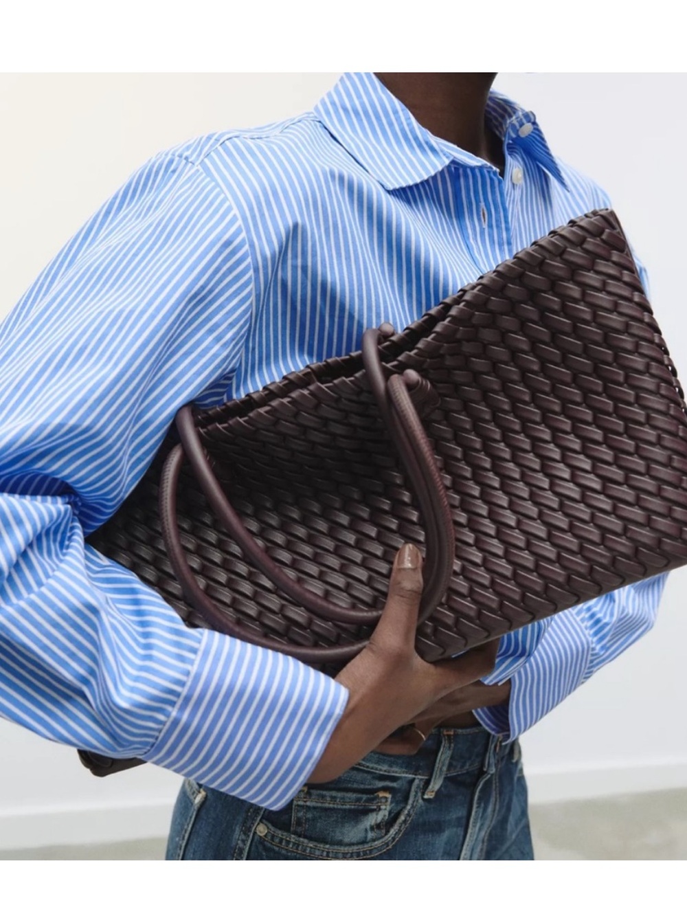 Zara Woven/Braided Leather Bag - burgundy - Picture 1 of 9